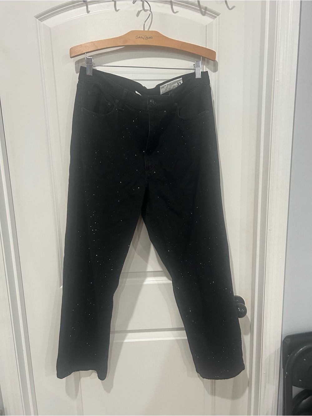 rag & bone Black Wide-Leg Jeans with Subtle Sparkle rhinestones
